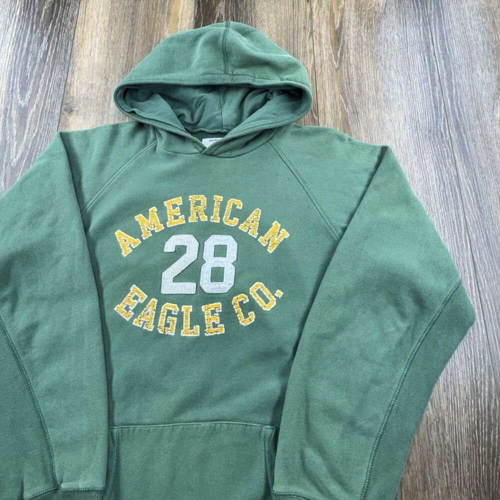 Vintage American Eagle Hoodie Mens XL Green Sweatshirt Thick Y2K Mall Sweater